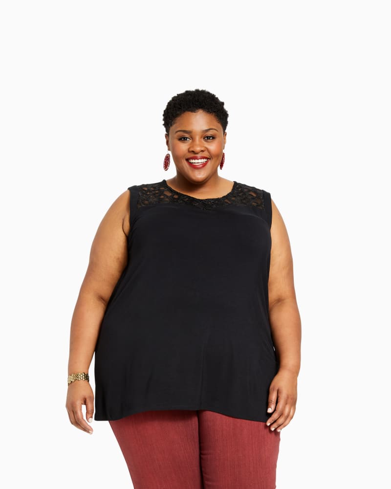 Front of plus size Blaire Sheer Detail Tank by Dex Plus | Dia&Co | dia_product_style_image_id:117611